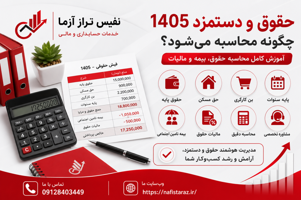 حقوق و دستمزد 1405 چگونه محاسبه می‌شود؟ آموزش کامل محاسبه حقوق، بیمه و مالیات